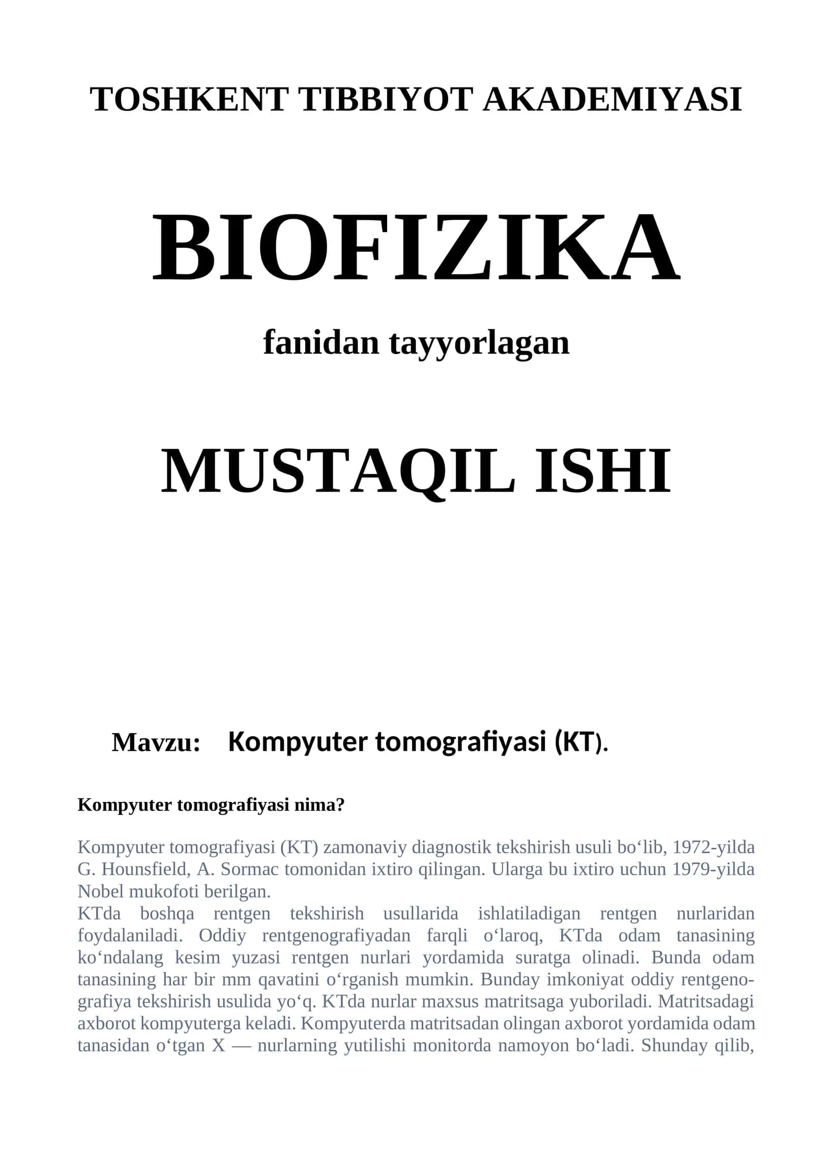 Kompyuter tomografiyasi (KT).