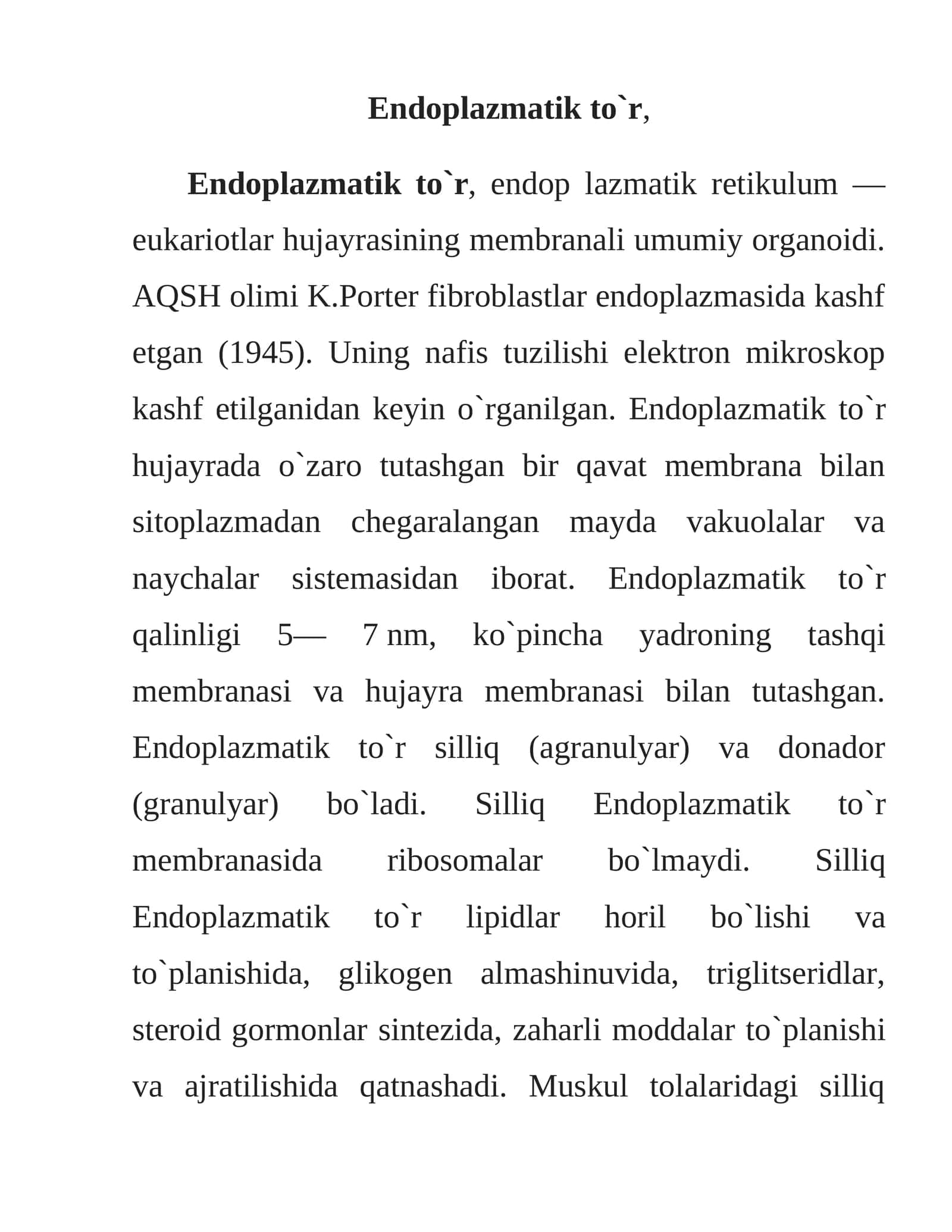 Endoplazmatik to`r