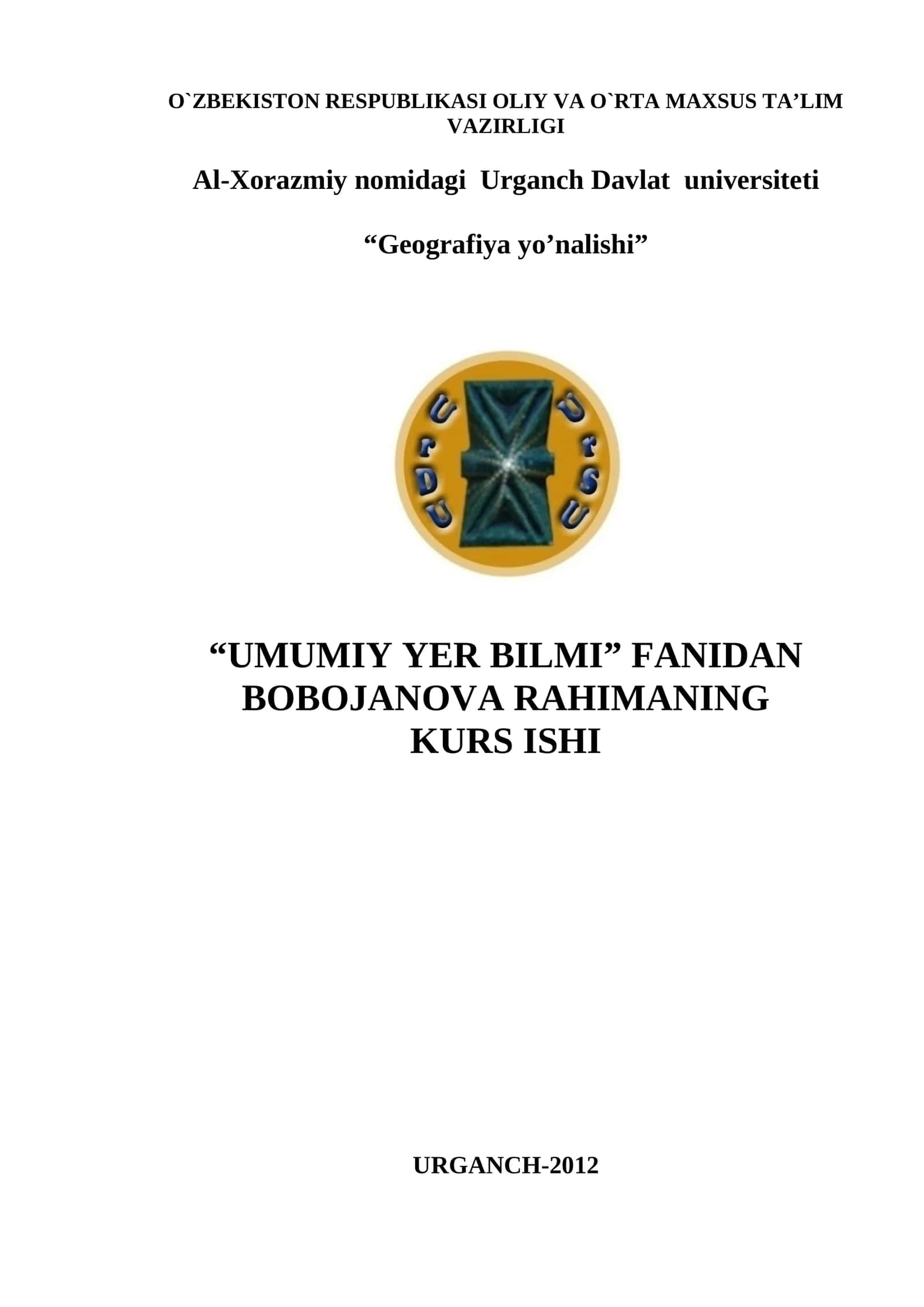 DUNYO OKEANINING TABIIY BOYLIKLARI KURS ISHI