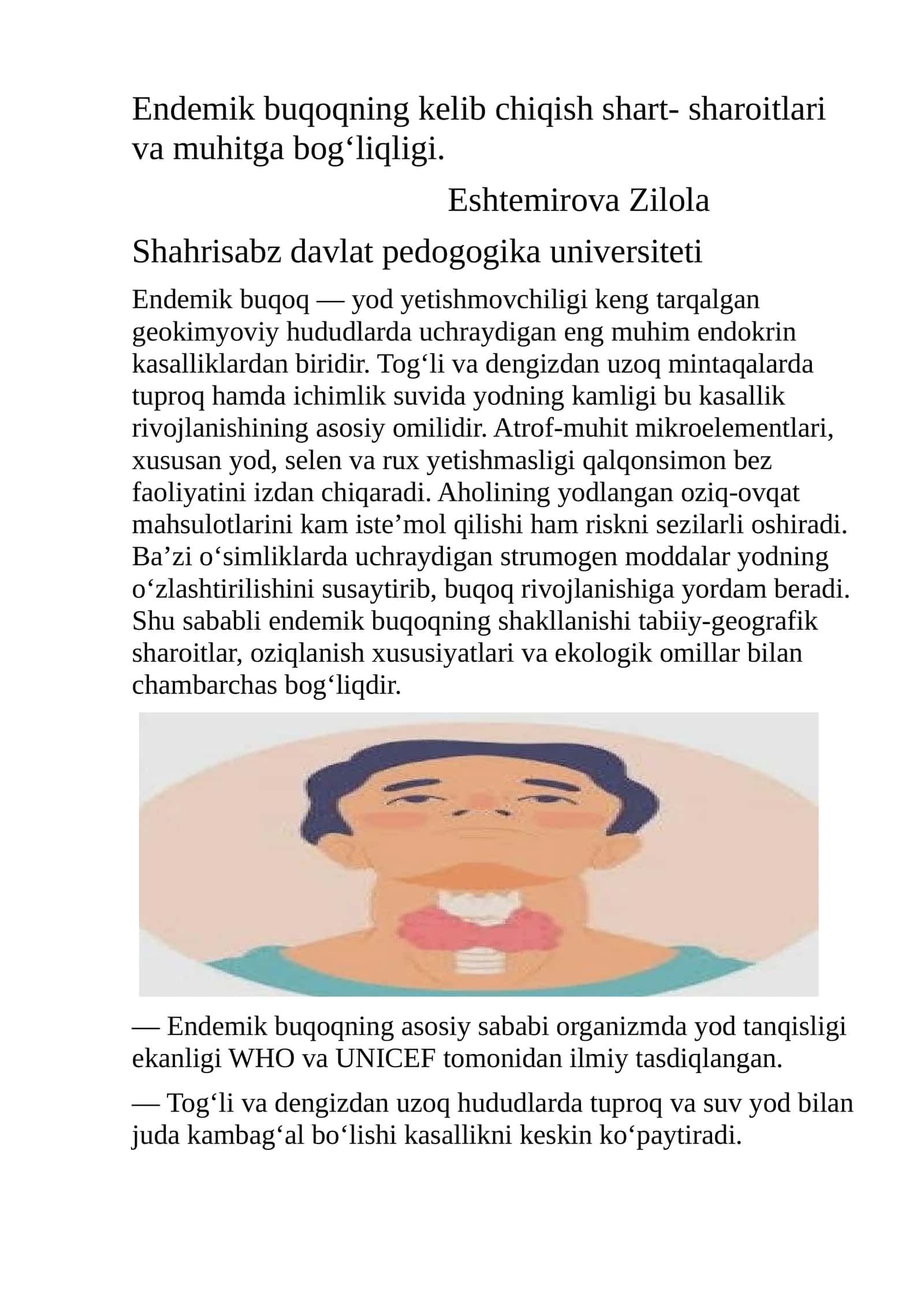Endemik buqoqning kelib chiqish shart- sharoitlari va muhitga bogʻliqligi