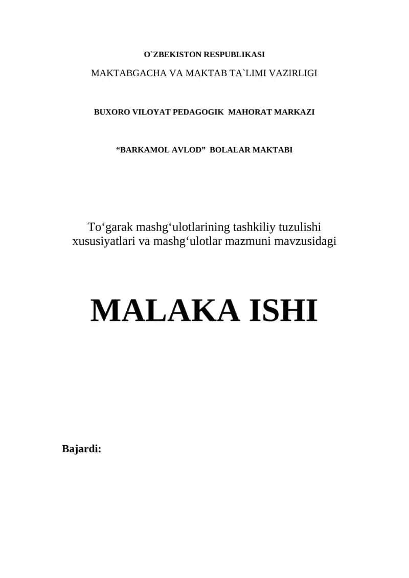 To'garak mashg'ulotlarining tashkiliy tuzilishi va mazmuni
