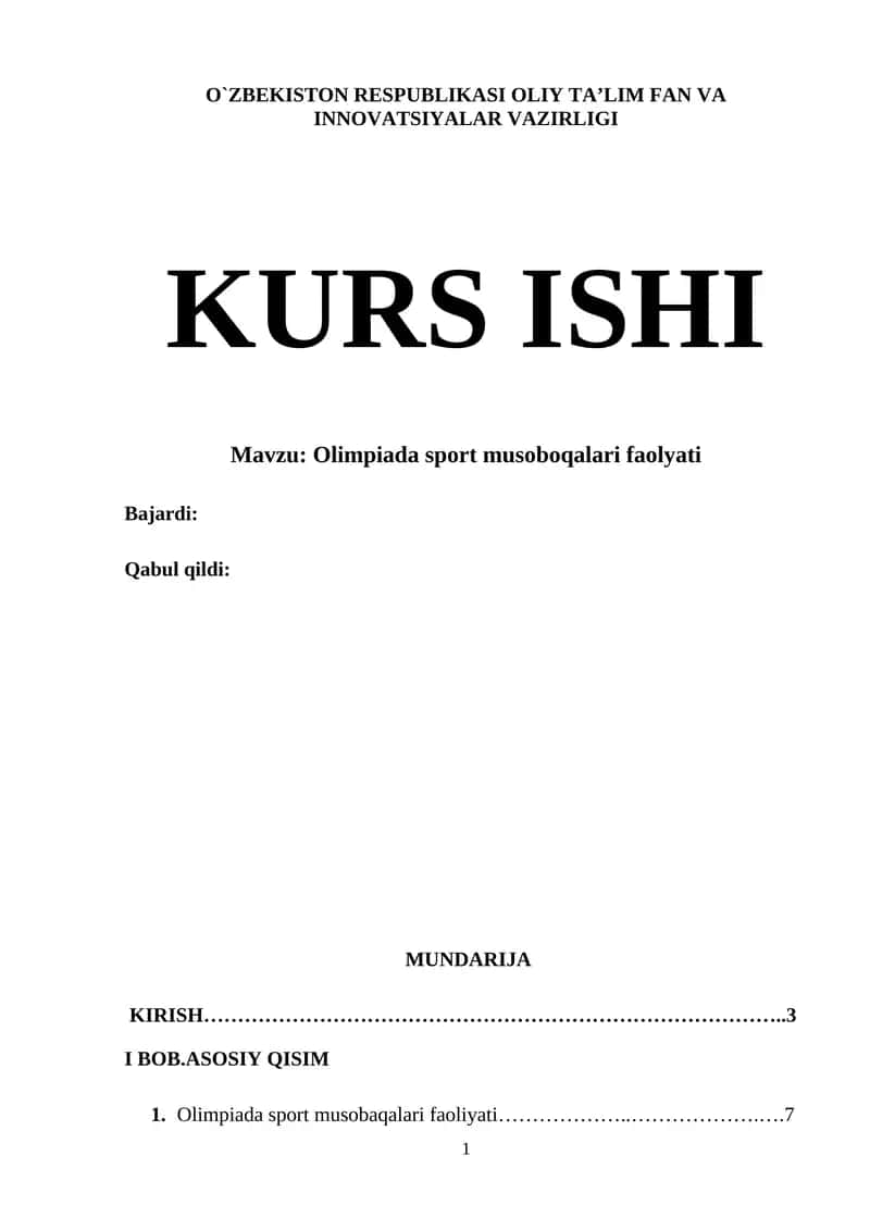 Olimpiada sport musoboqalari faolyati