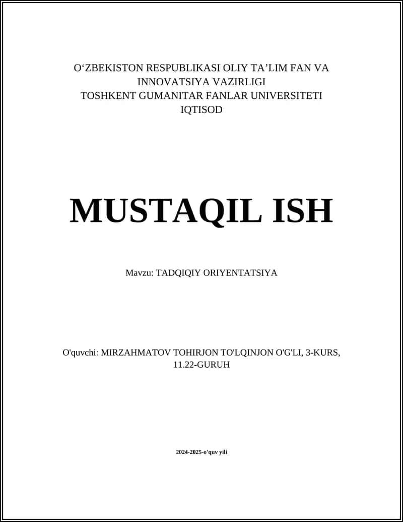 TADQIQIY ORIYENTATSIYA