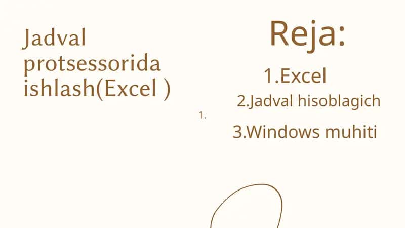 Jadval protsessorida ishlash(Excel )