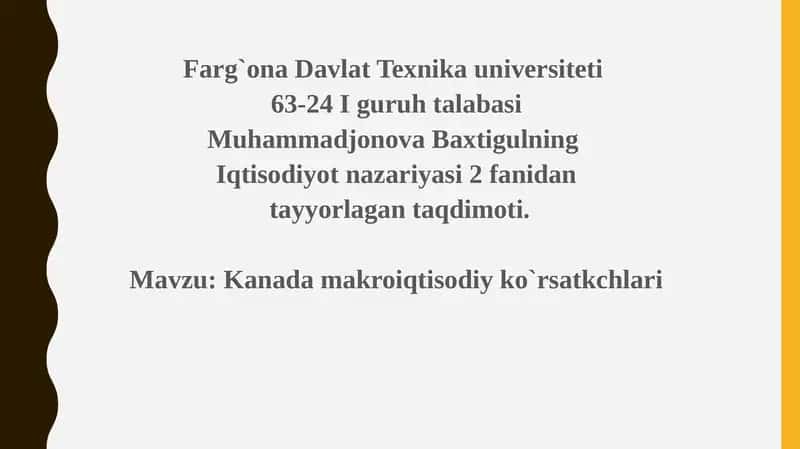 Kanada makro iqtisodiy ko`rsatkchlari