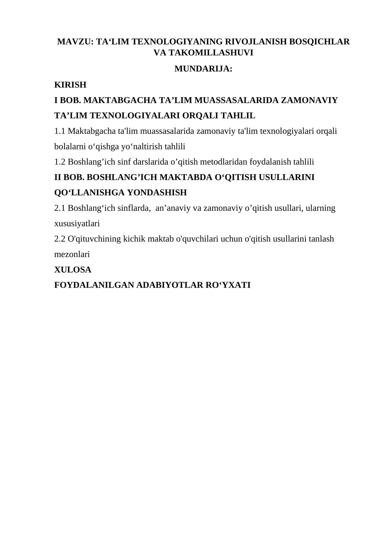 Ta‘lim texnologiyaning rivojlanish bosqichlar va takomillashuvi