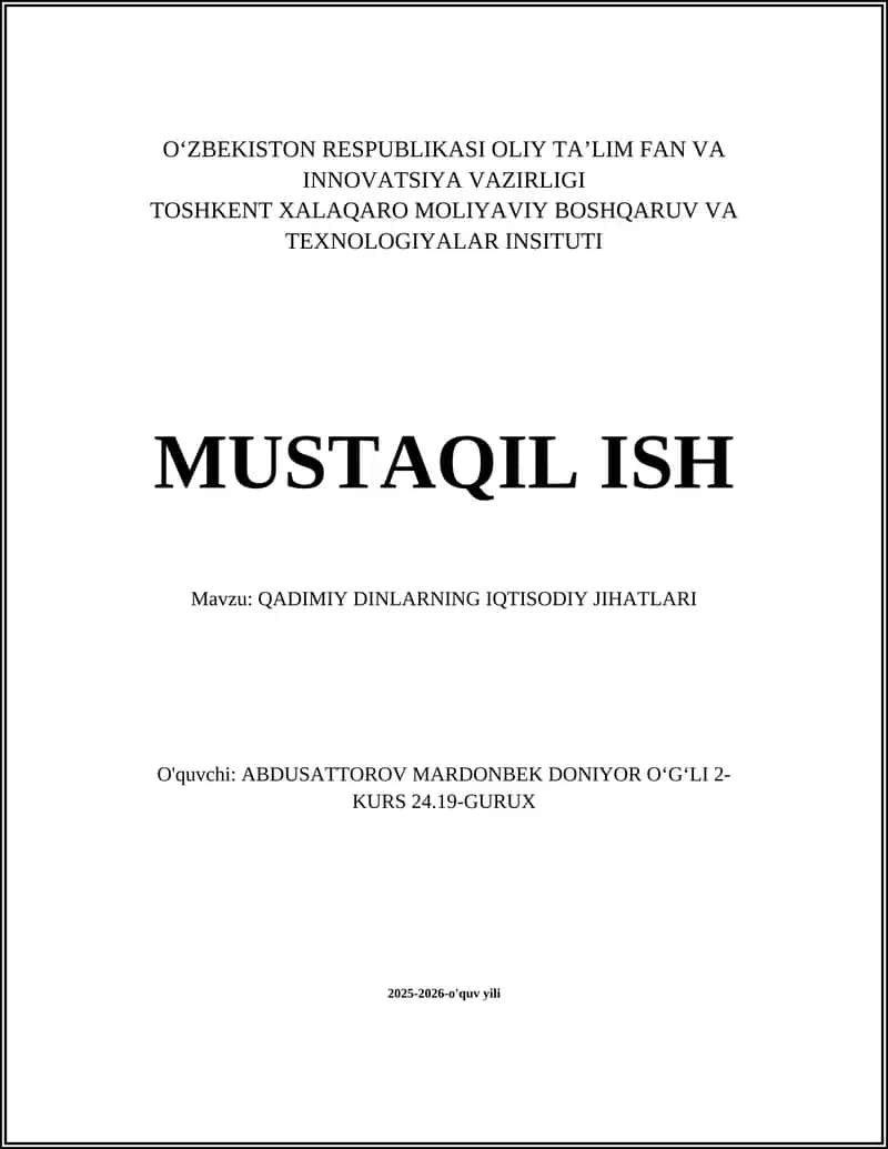 QADIMIY DINLARNING IQTISODIY JIHATLARI