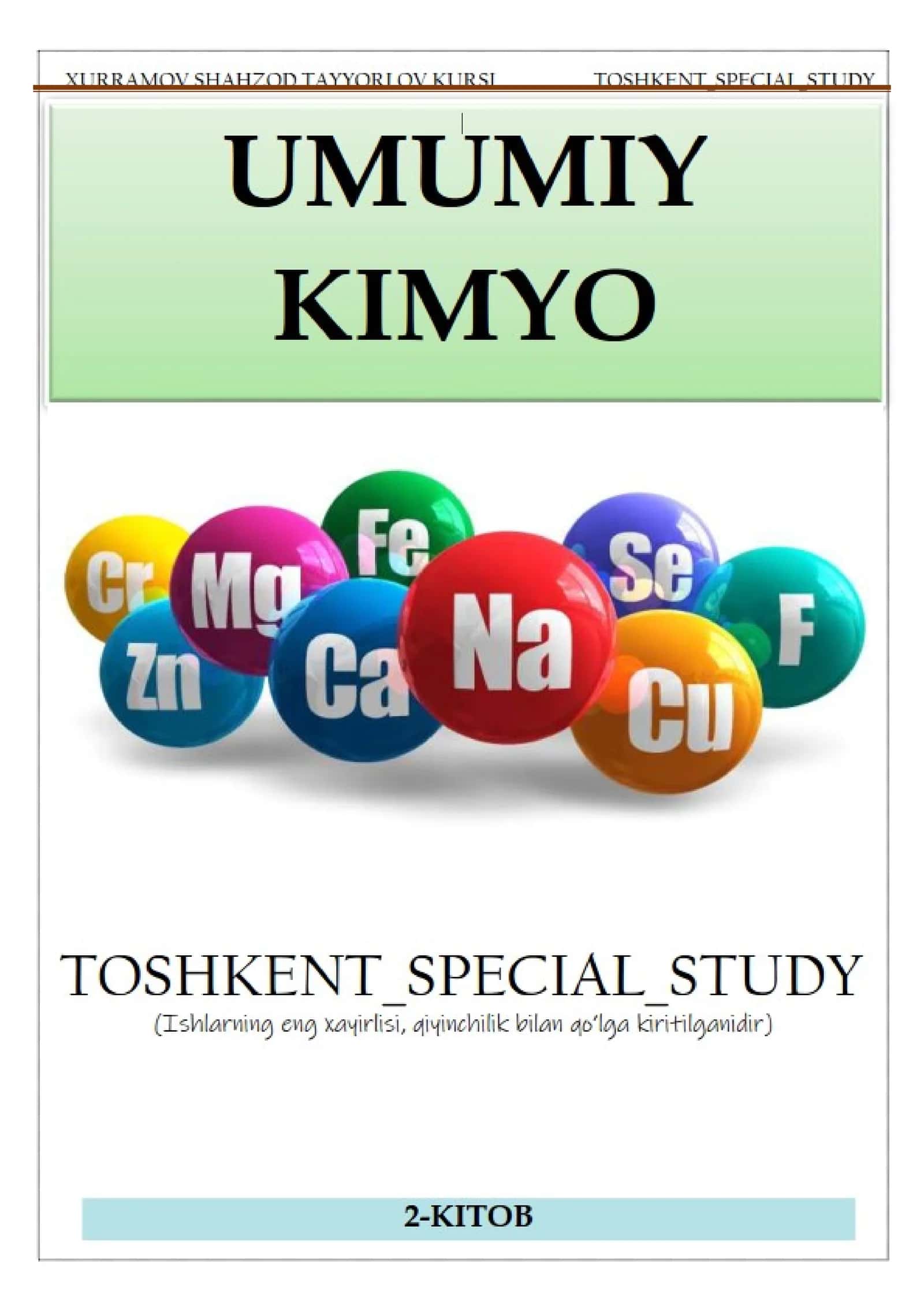 Kimyodan masalalar to'plami DTM FORMATIDA KALITI BILAN