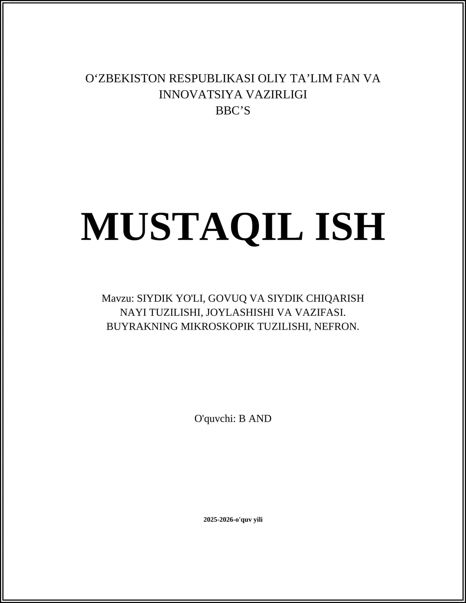 SIYDIK YO'LI, GOVUQ VA SIYDIK CHIQARISH