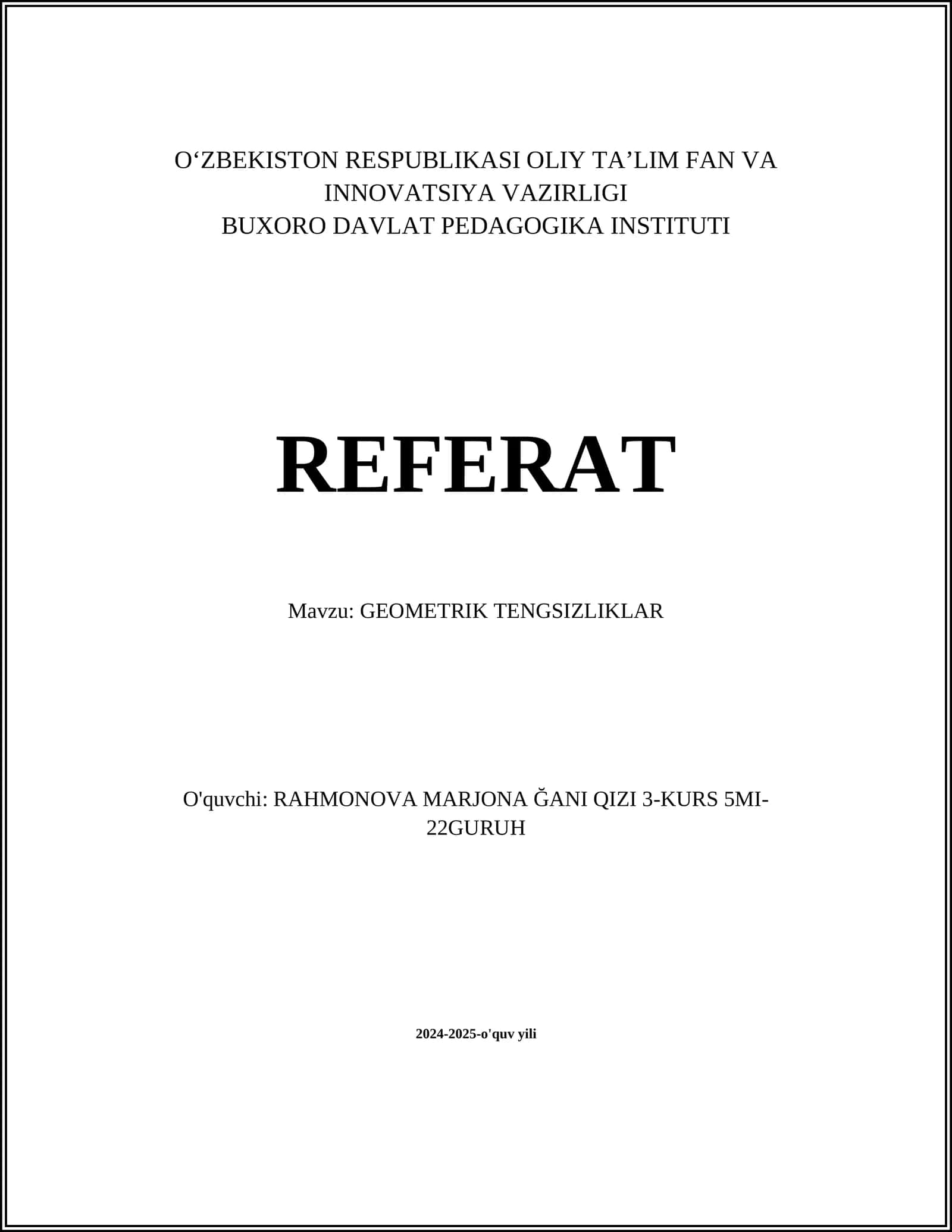 GEOMETRIK TENGSIZLIKLAR