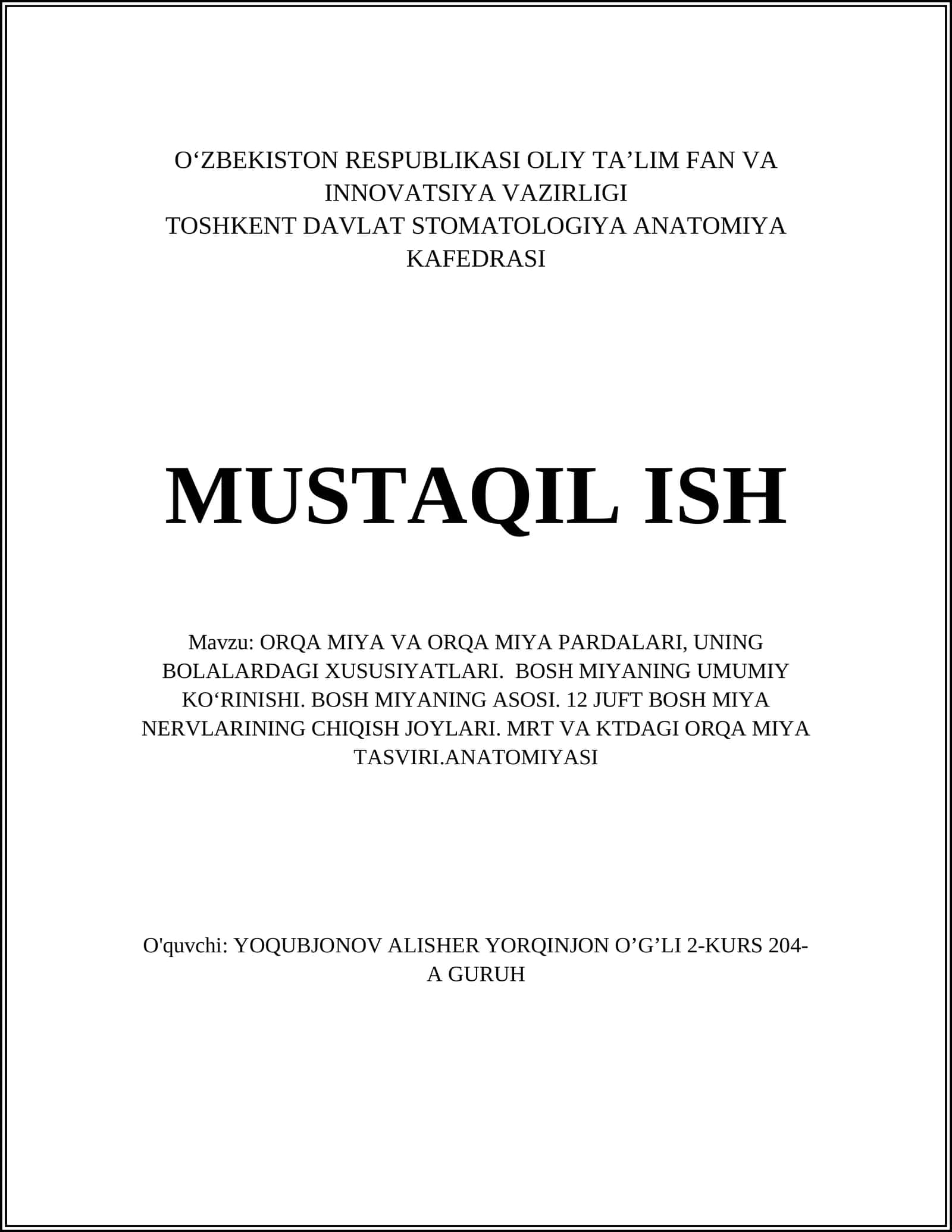 ORQA MIYA ANATOMIYASI