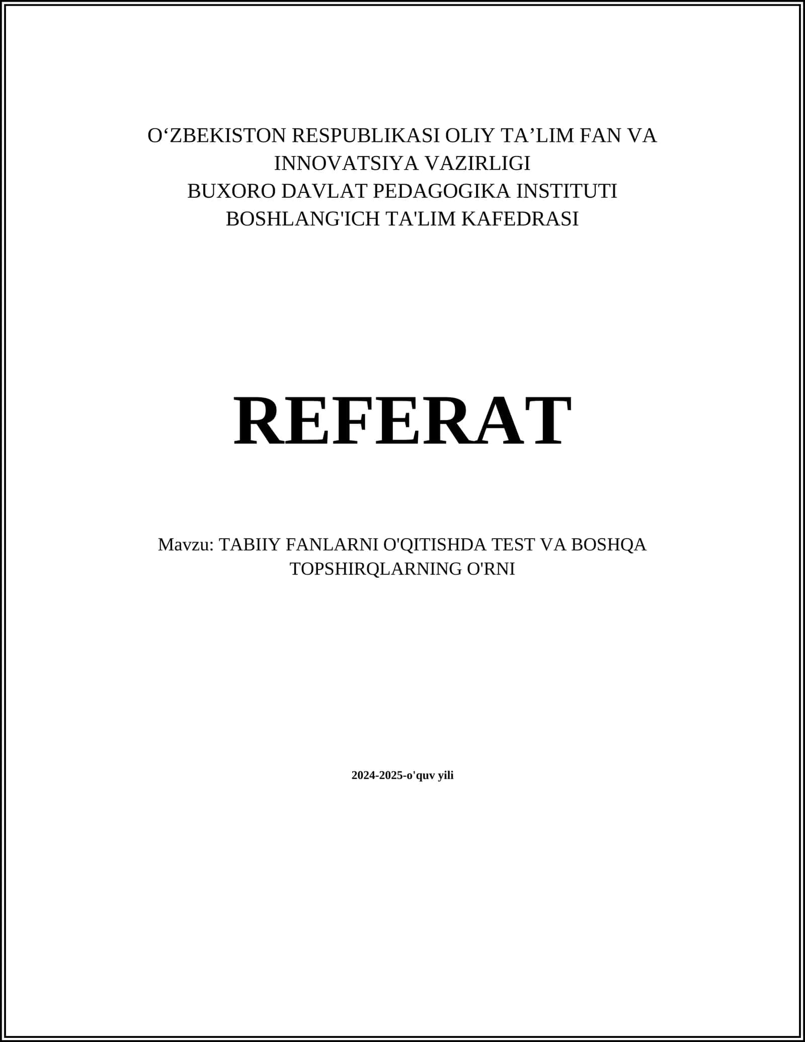 Test sinovlarining tabiiy fanlar ta'limidagi roli