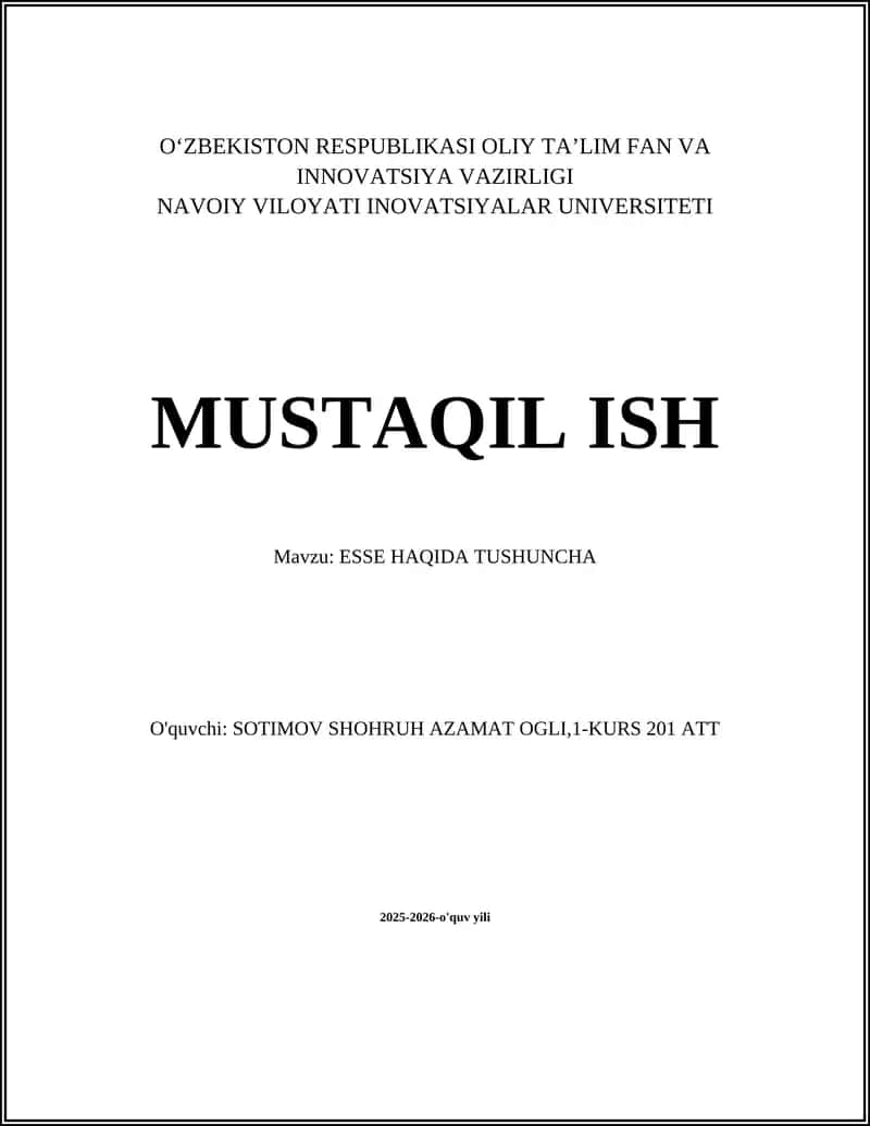 ESSE HAQIDA TUSHUNCHA