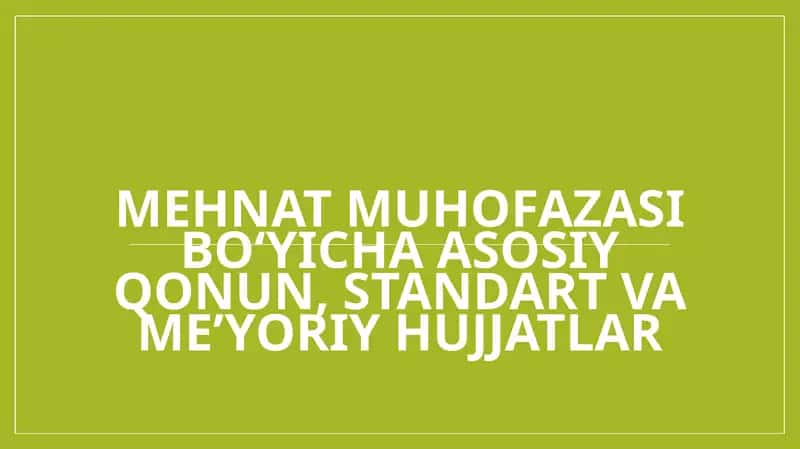 Mehnat muhofazasi bo‘yicha asosiy qonun, standart va me’yoriy hujjatlar