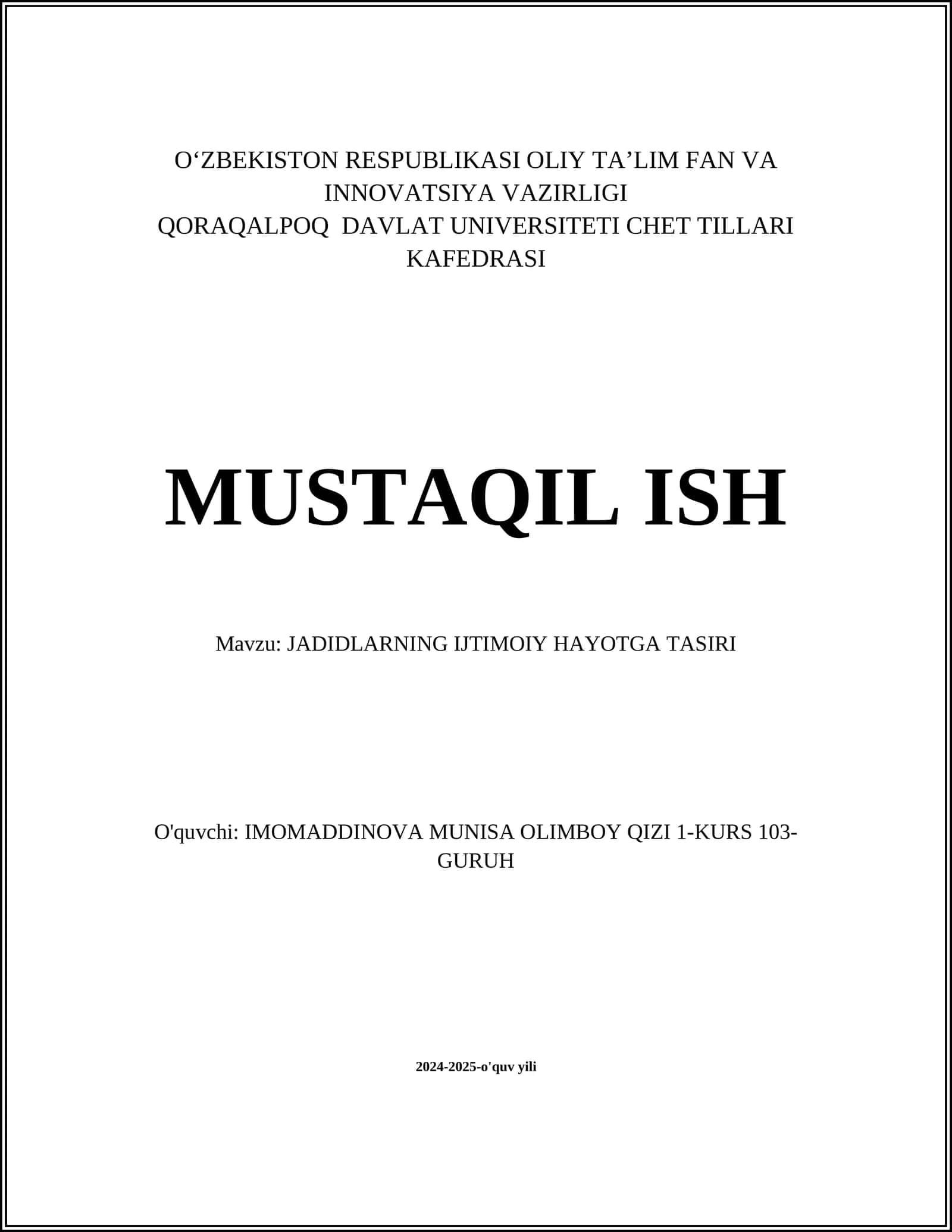 JADIDLARNING IJTIMOIY HAYOTGA TASIRI