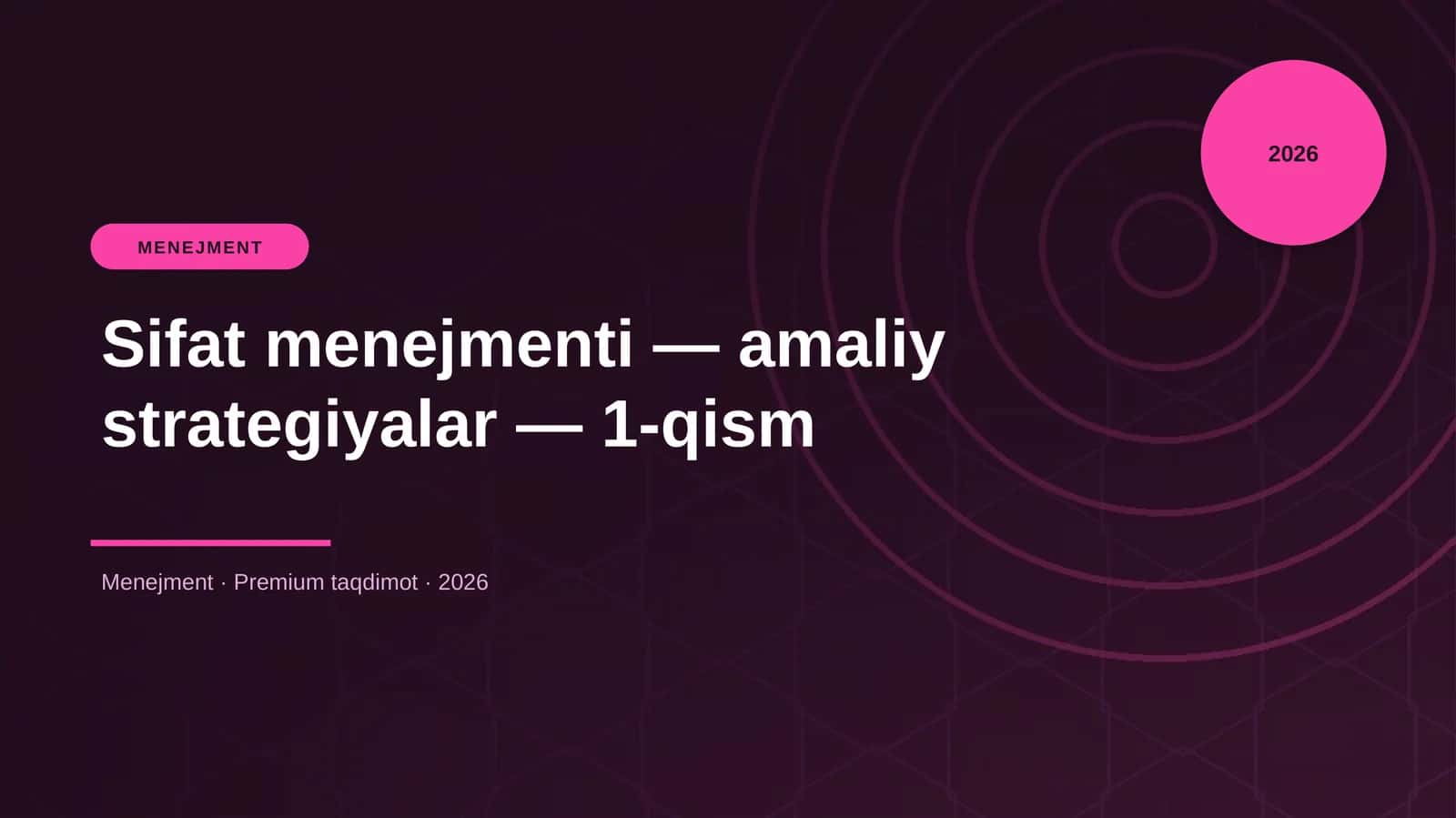Sifat menejmenti — amaliy strategiyalar — 1-qism