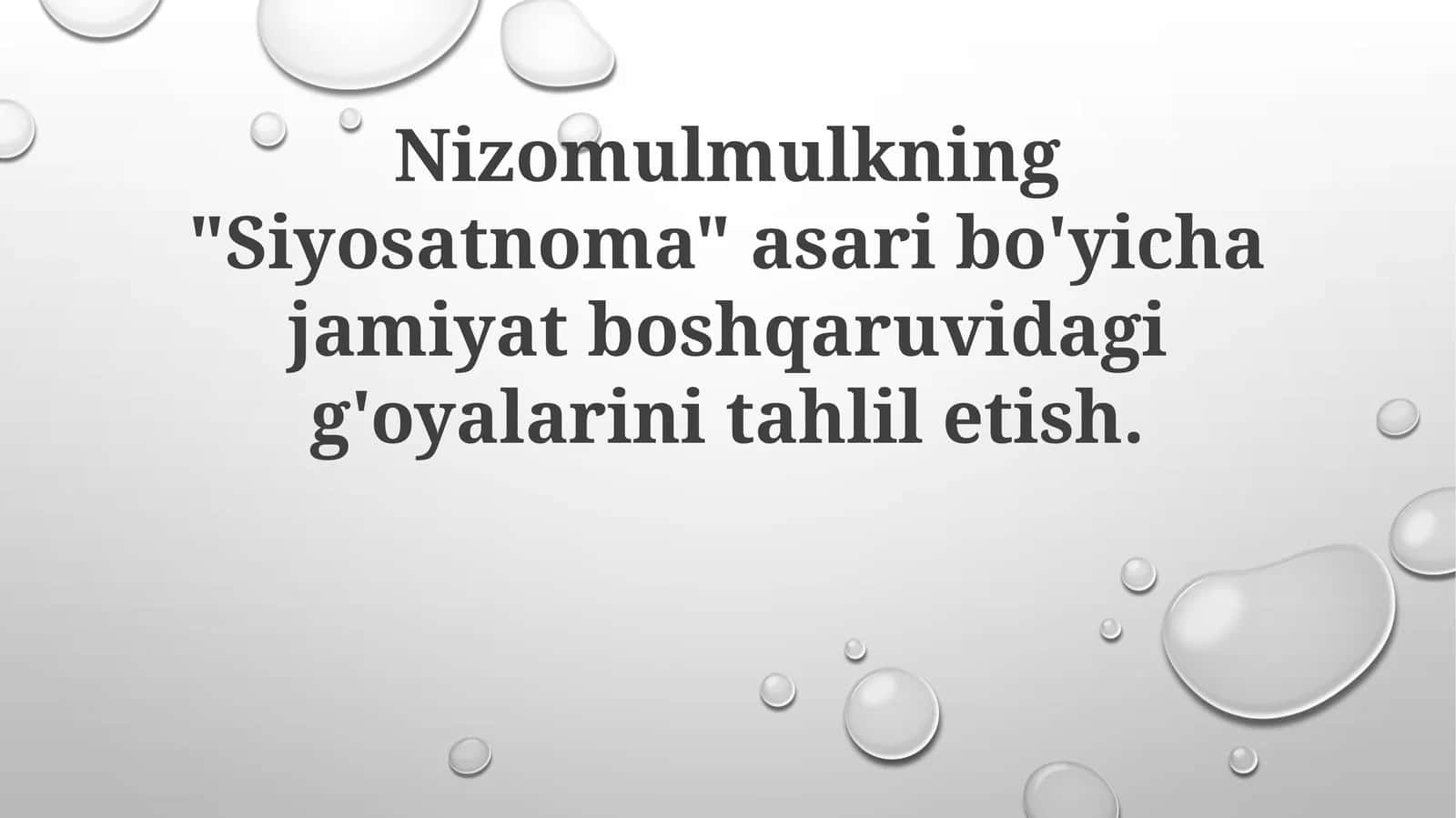 Nizomulmulkning "Siyosatnoma" asari bo'yicha jamiyat boshqaruvidagi g'oyalarini tahliletish