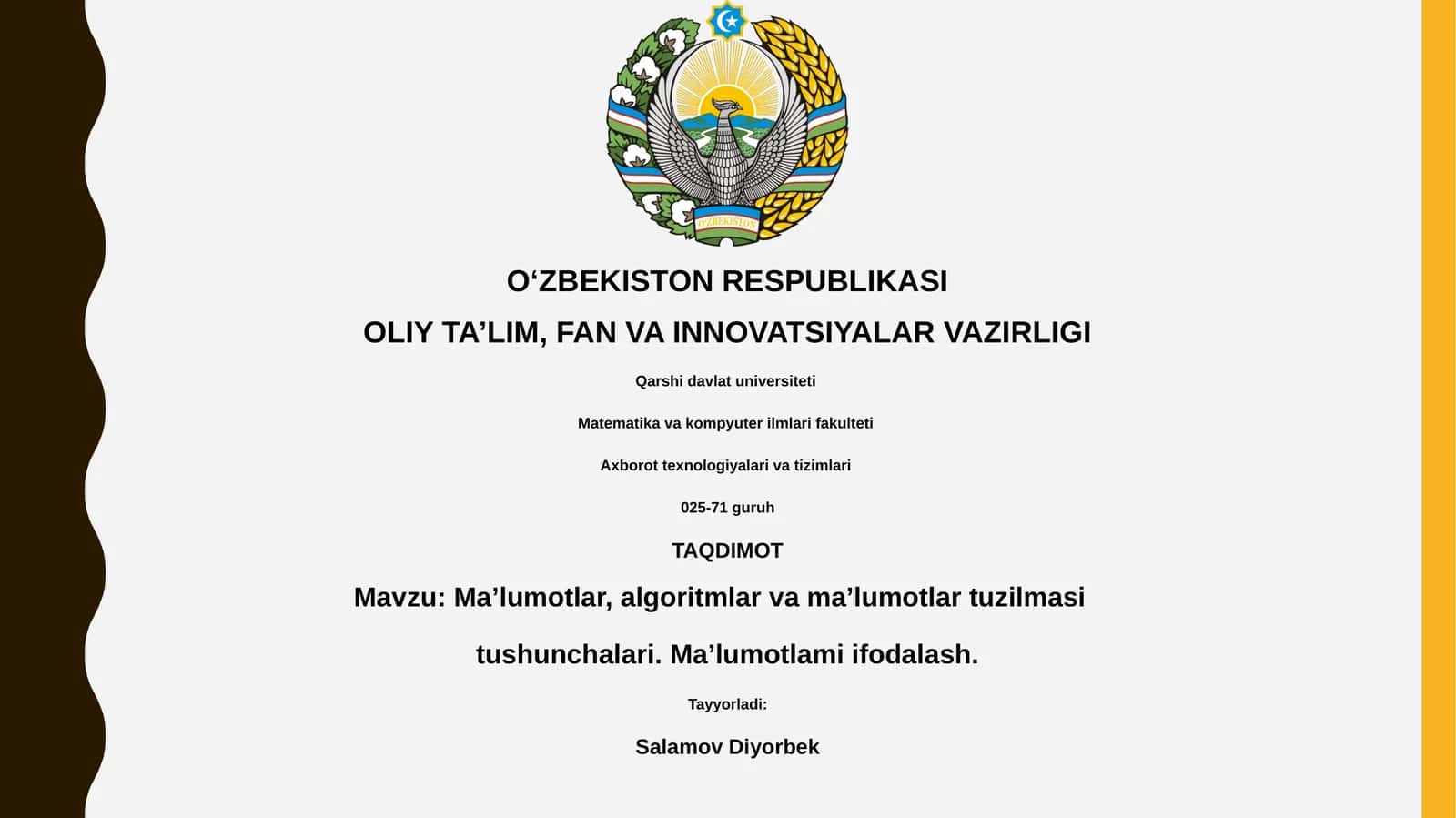 Ma’lumotlar, algoritmlar va ma’lumotlar tuzilmasi