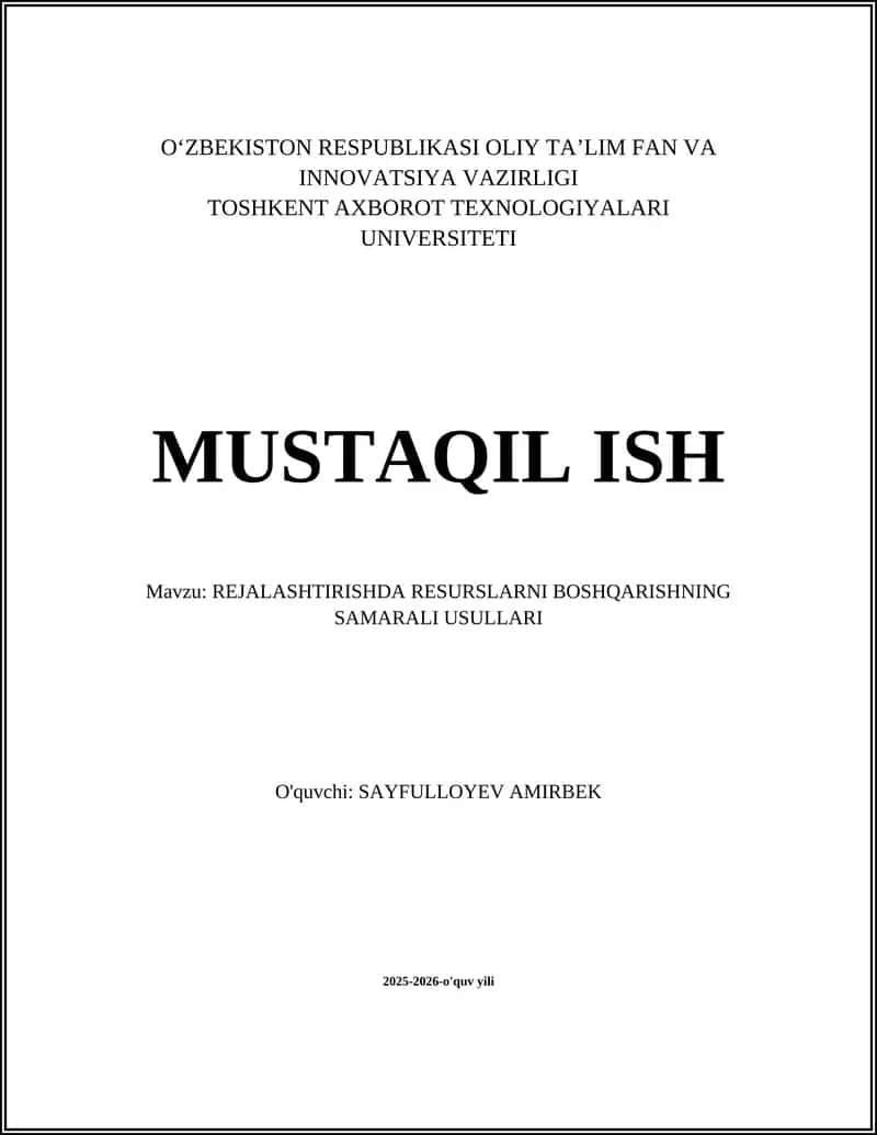 Resurslarni inventarizatsiya qilish va tahlil qilish metodlari
