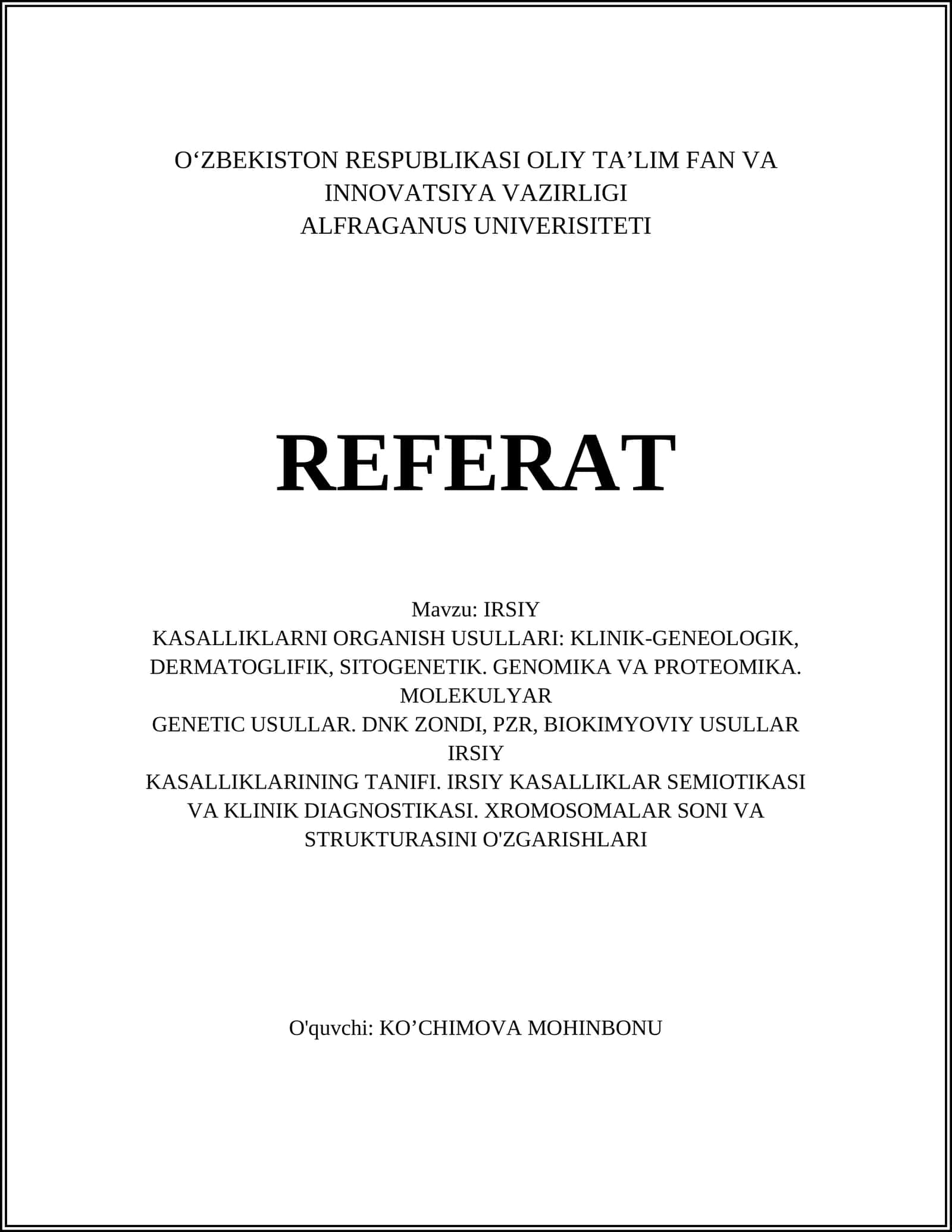 IRSIY KASALLIKLARNI ORGANISH USULLARI