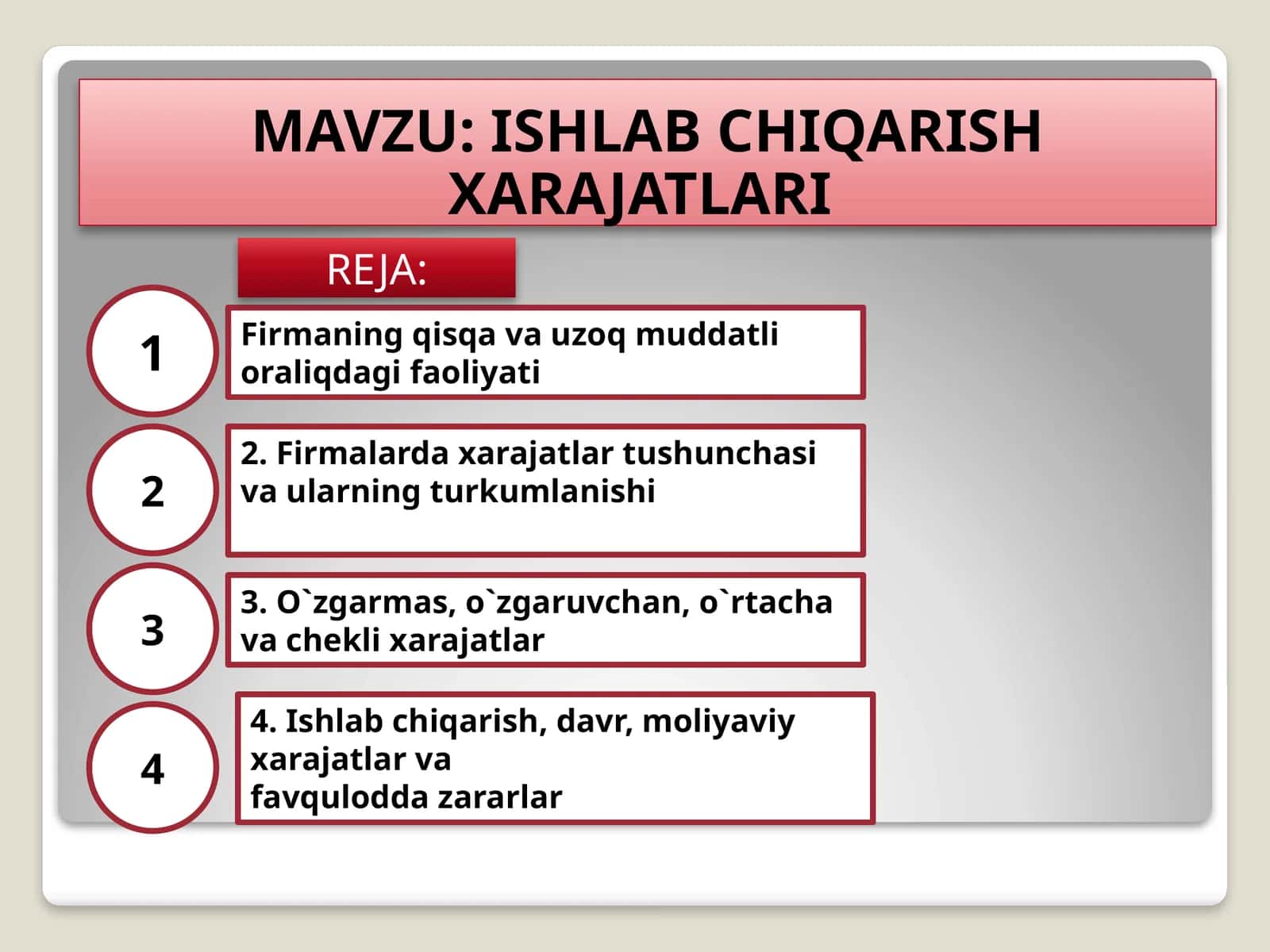 ISHLAB CHIQARISH XARAJATLARI