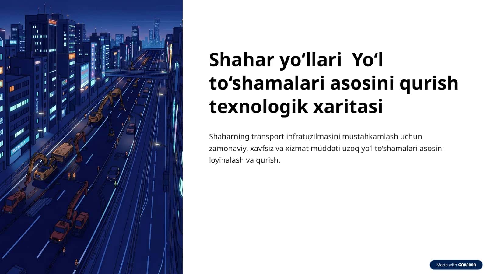 Shaharyo‘llariYo‘l to‘shamalari asosini qurish texnologik xaritasi