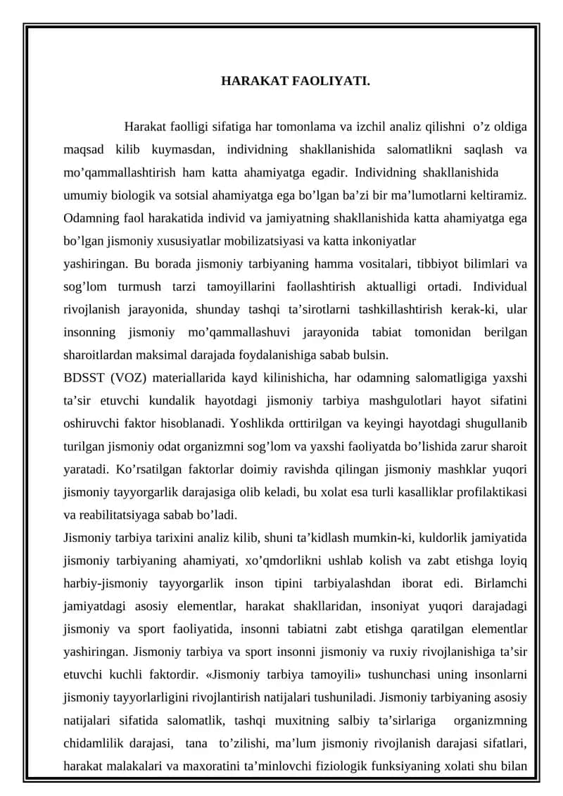 Jismoniy tarbiya faoliyati