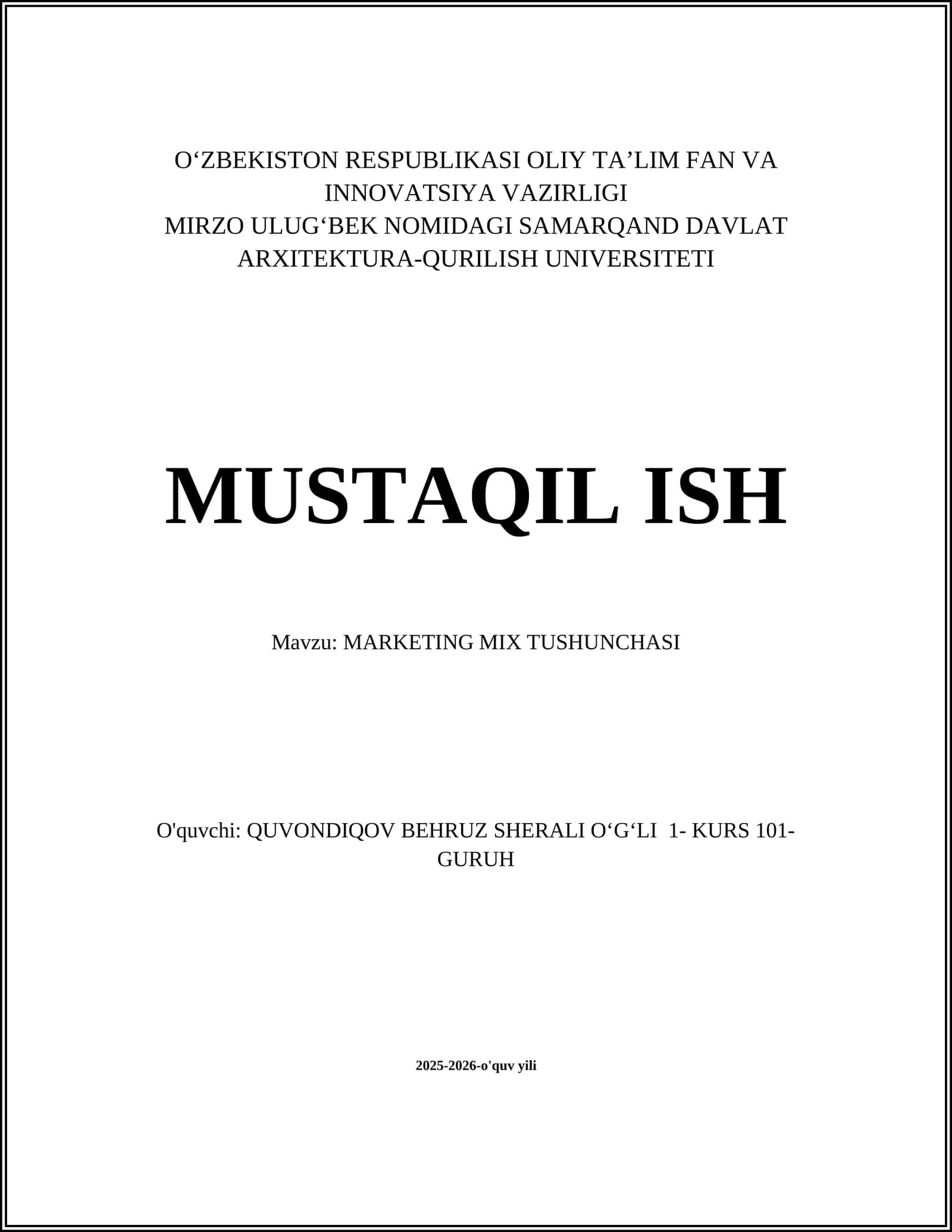 MARKETING MIX TUSHUNCHASI