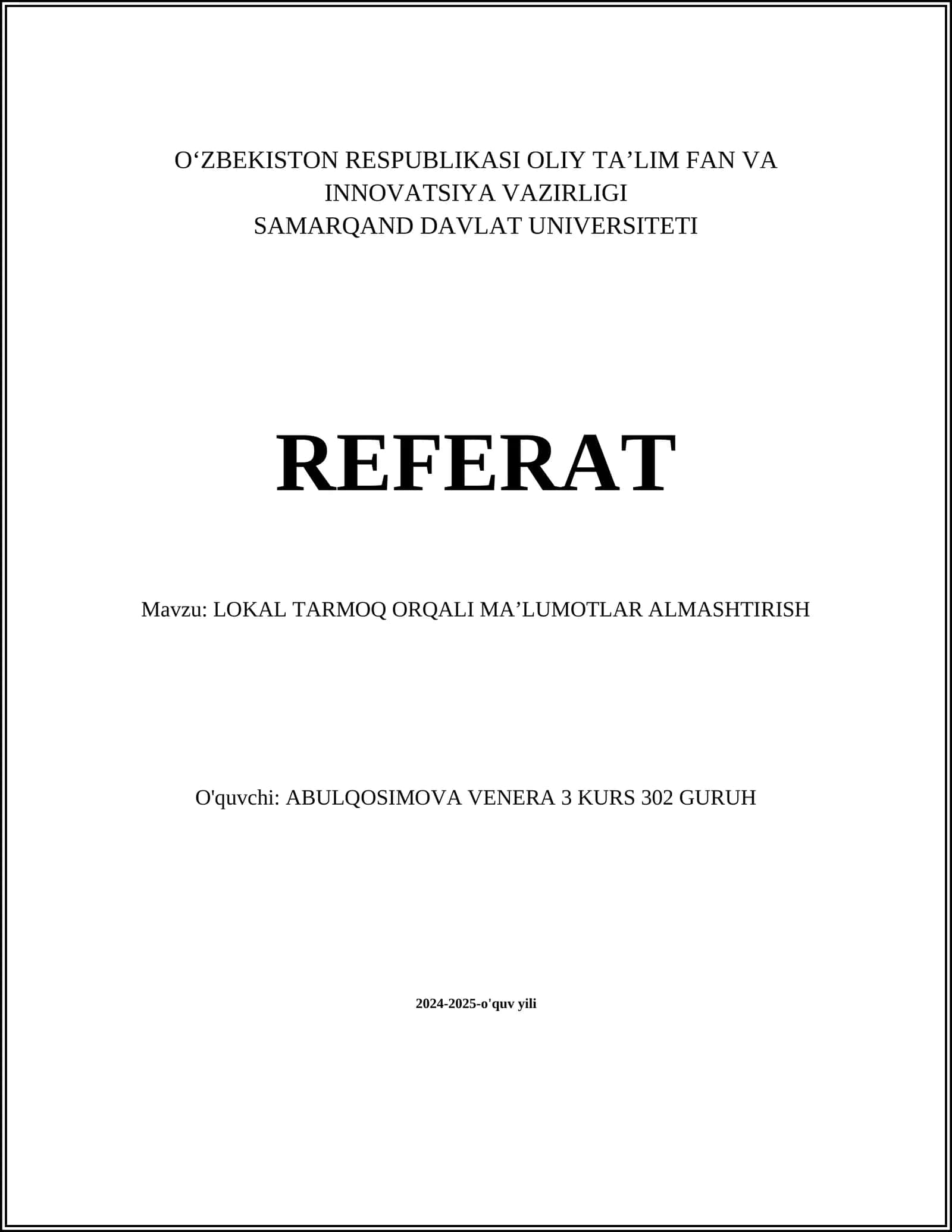 Lokal Tarmoq Turlari (Local Area Networks - LAN)