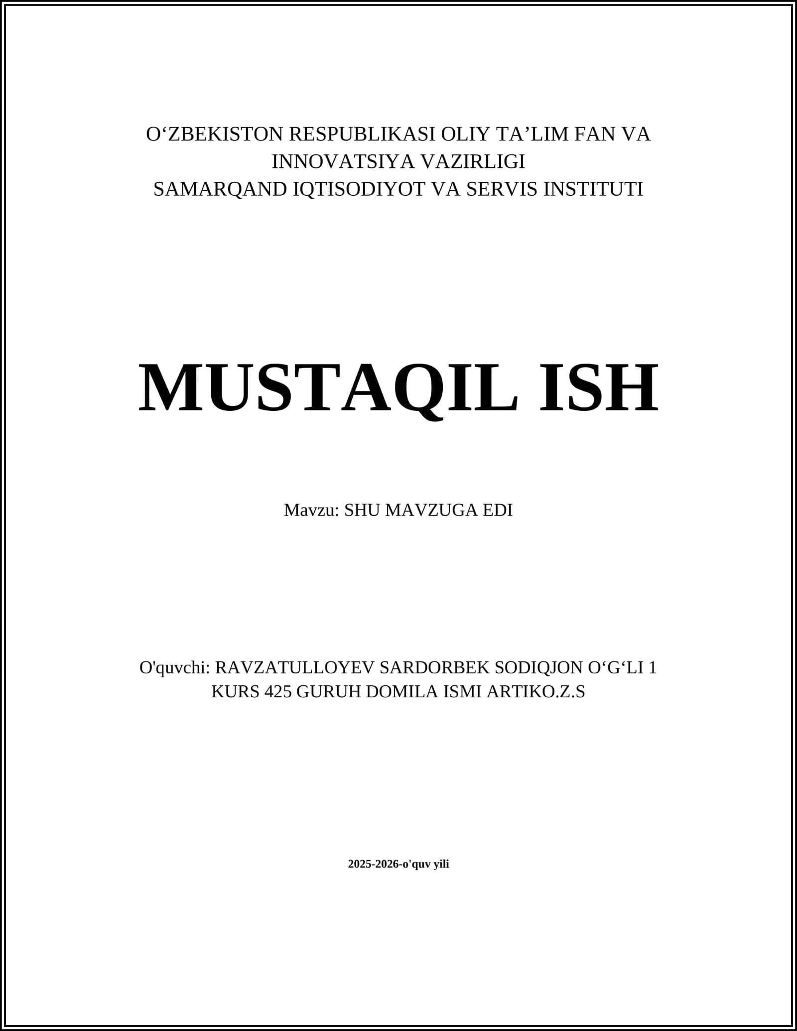 SHU MAVZUGA EDI