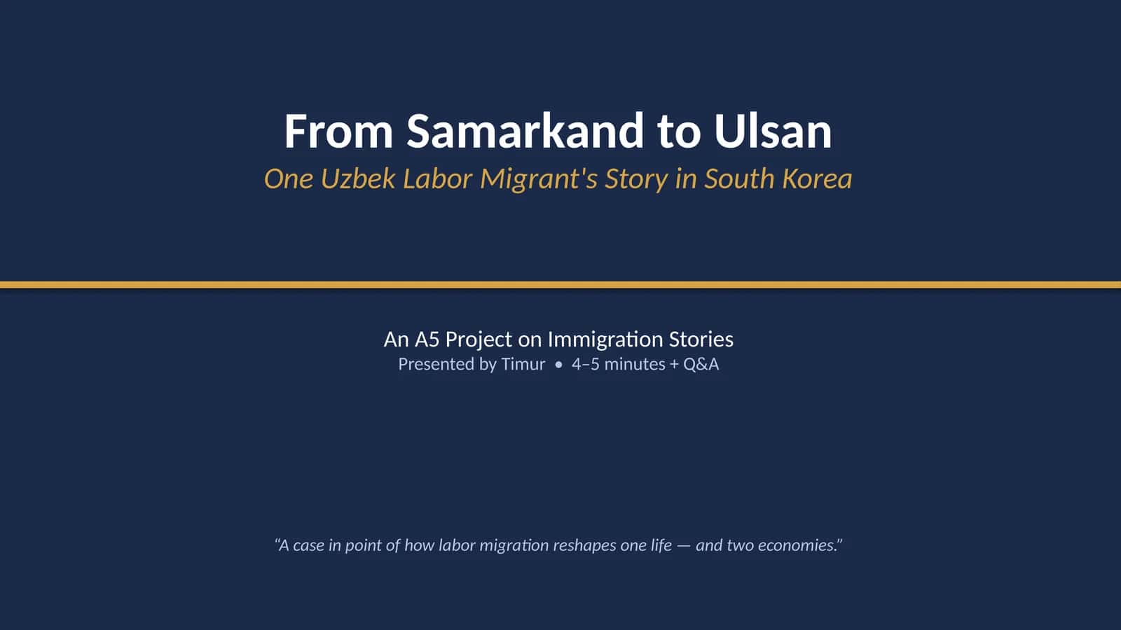 From Samarkand to Ulsan