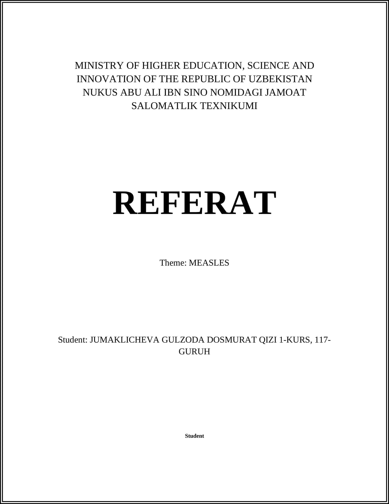 REFERAT Theme: MEASLES