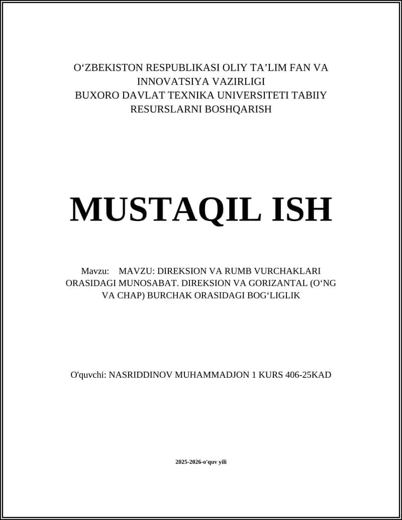 Mavzu: DIREKSION VA RUMB VURCHAKLARI ORASIDAGI MUNOSABAT