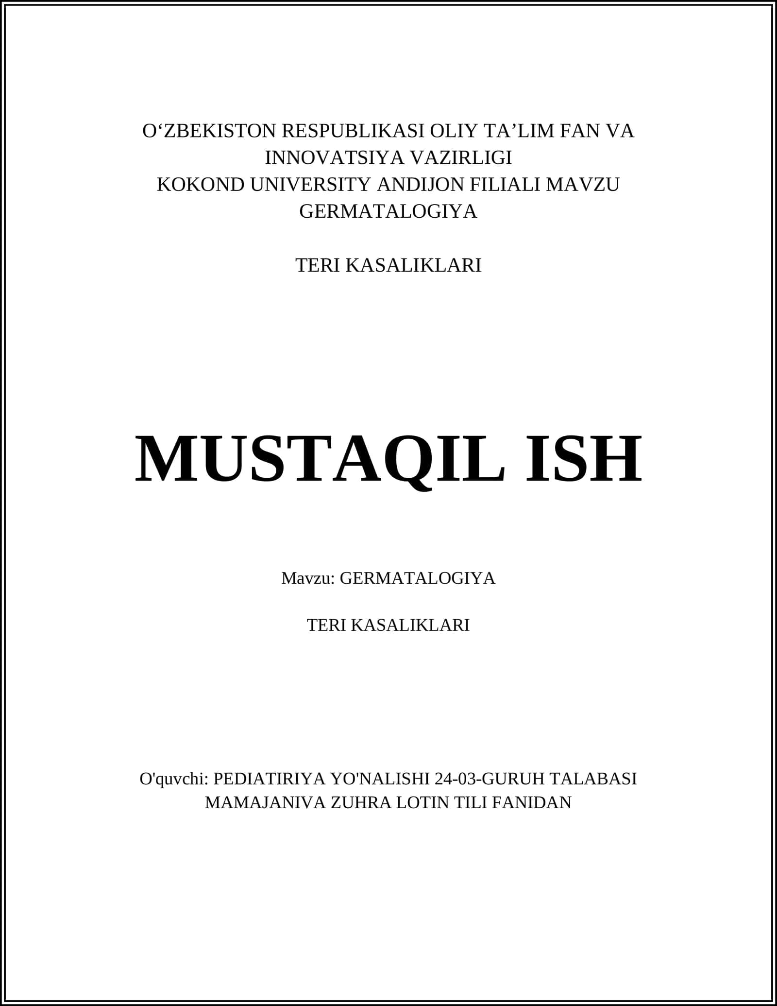 GERMATOLOGIYA TERI KASALIKLARI
