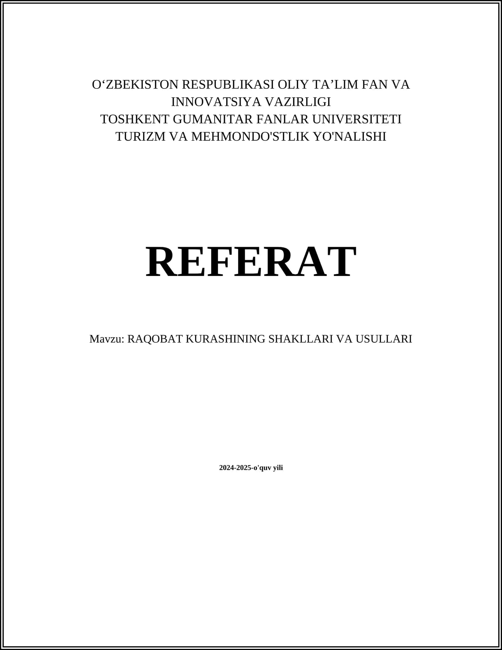 RAQOBAT KURASHINING SHAKLLARI VA USULLARI
