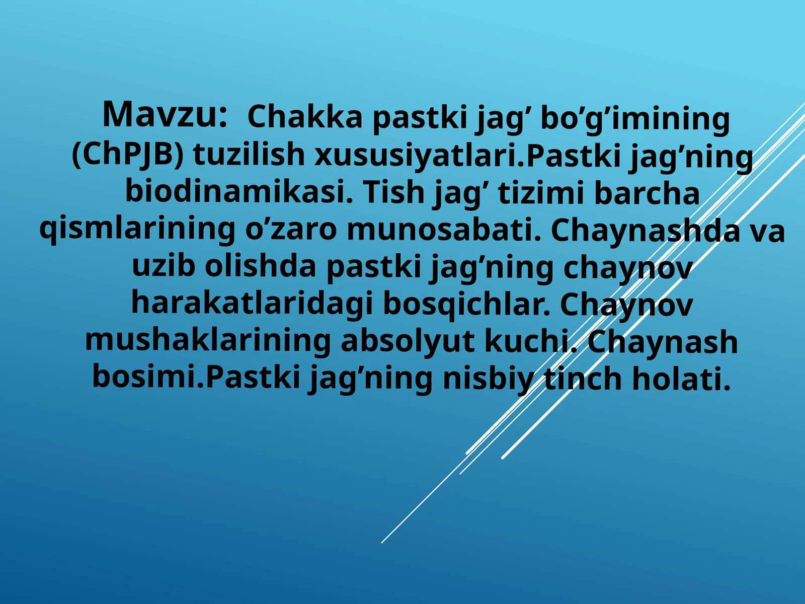 Chakka pastki jag’ bo’g’imining (ChPJB) tuzilish xususiyatlari