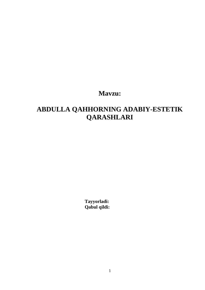 ABDULLA QAHHORNING ADABIY-ESTETIK QARASHLARI