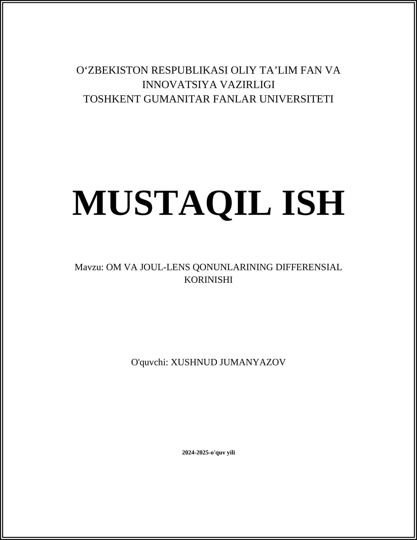 OM VA JOUL-LENS QONUNLARINING DIFFERENSIAL KORINISHI