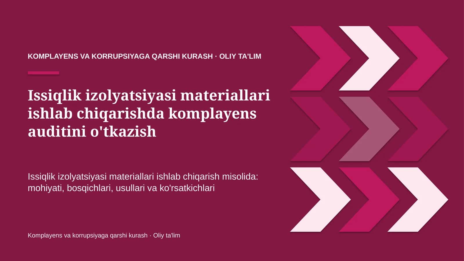 Issiqlik izolyatsiyasi materiallari ishlab chiqarishda komplayens auditini o'tkazish
