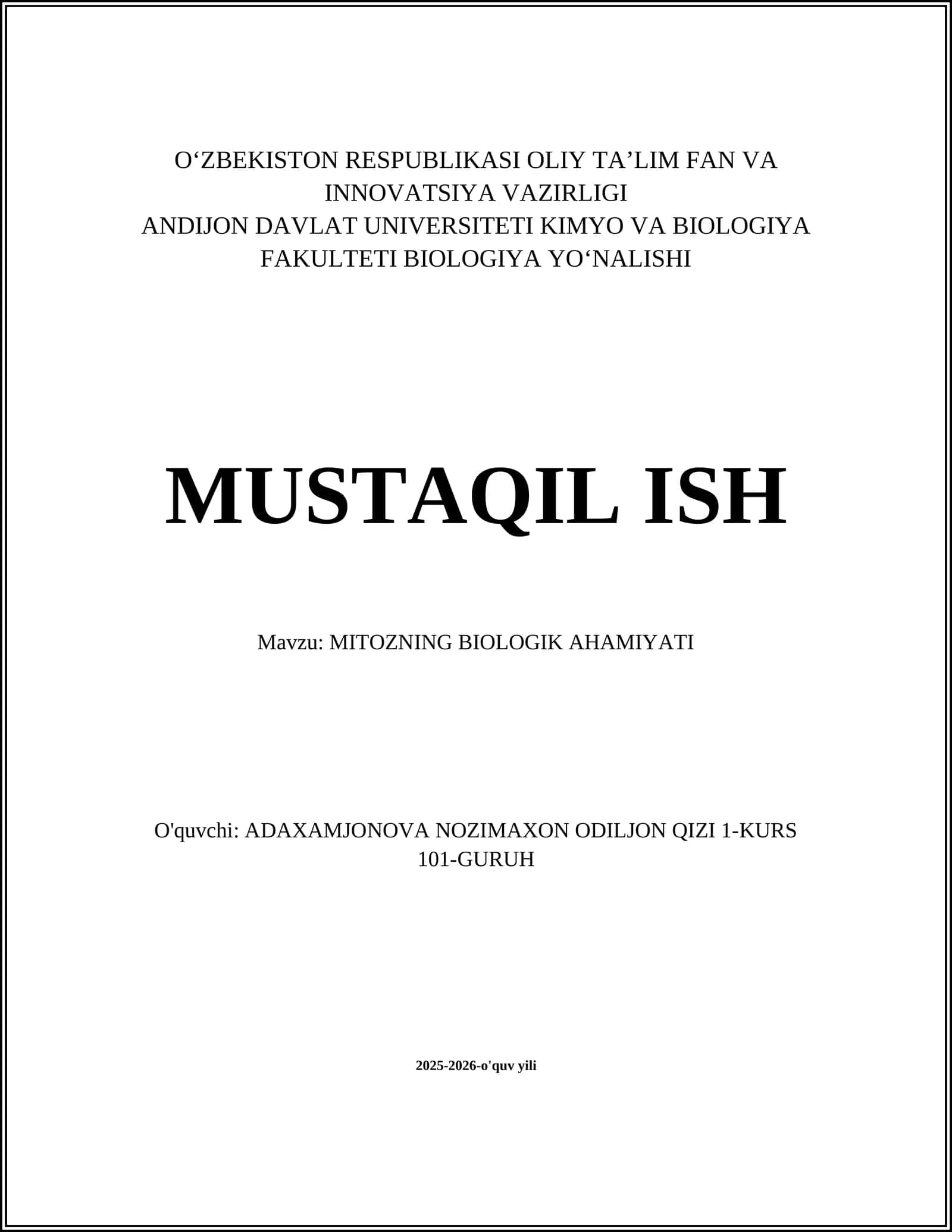 MITOZNING BIOLOGIK AHAMIYATI