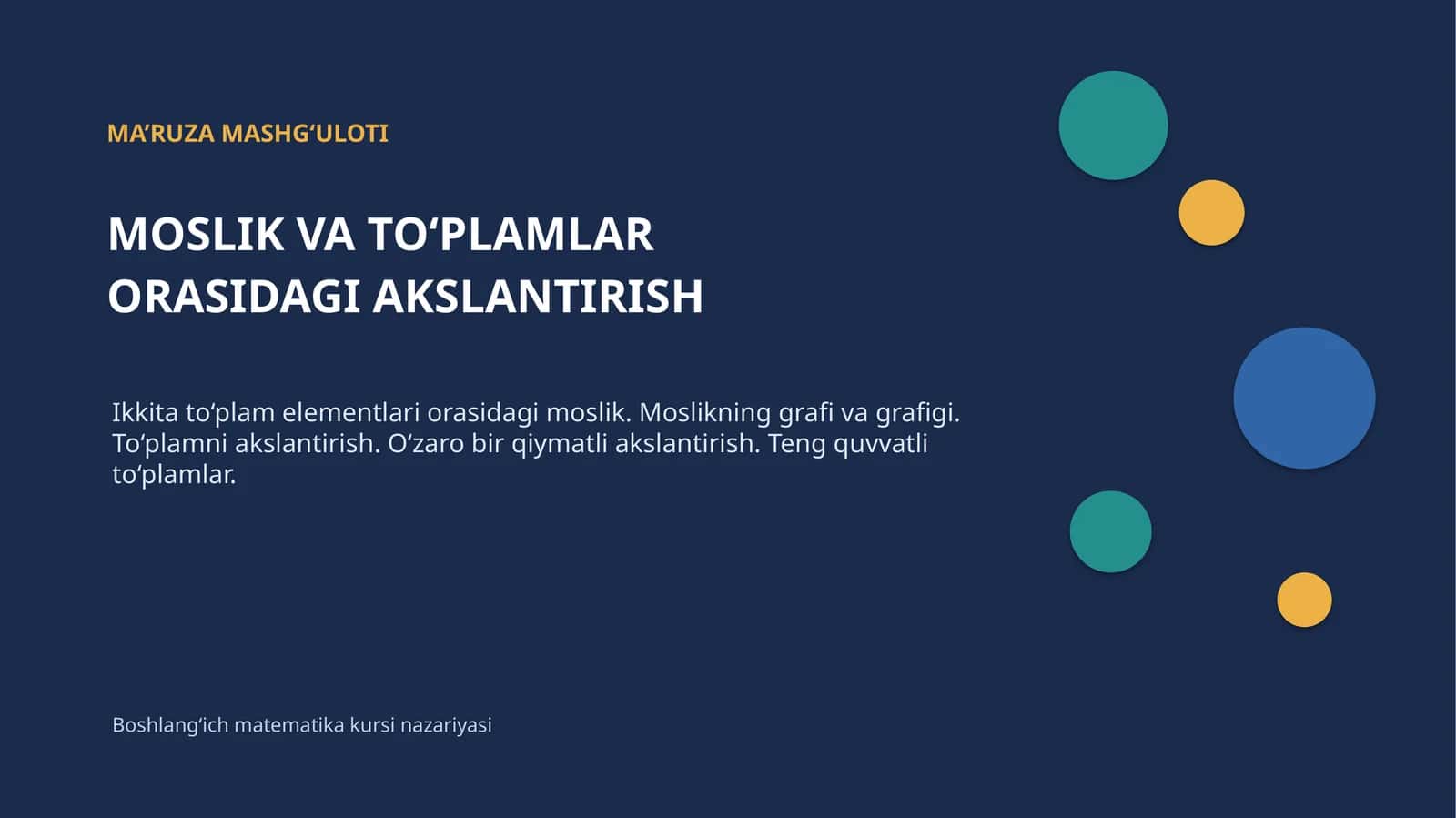 Boshlang‘ich matematika kursi nazariyasi