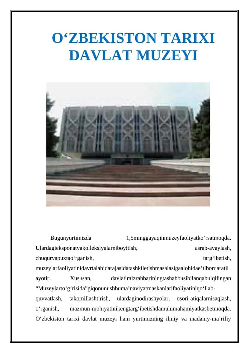 O‘ZBEKISTON TARIXI DAVLAT MUZEYI