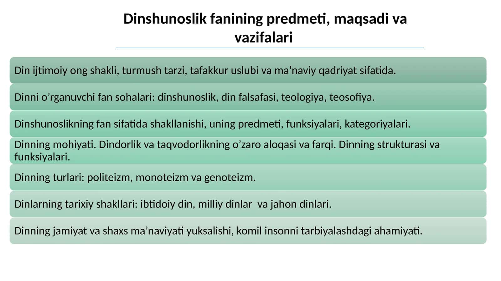 Dinshunoslikfaniningpredmeti, maqsadivavazifalari