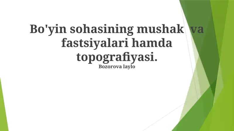 Bo'yin sohasining mushak va fastsiyalari hamda topografiyasi