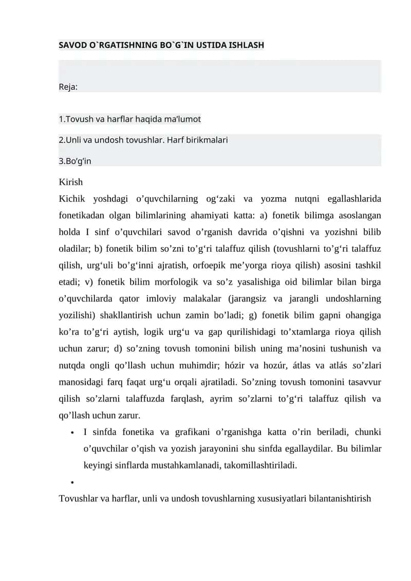 SAVOD O`RGATISHNING BO`G`IN USTIDA ISHLASH