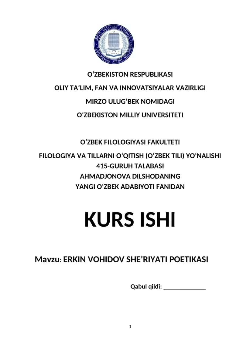 ERKIN VOHIDOV SHE’RIYATI POETIKASI