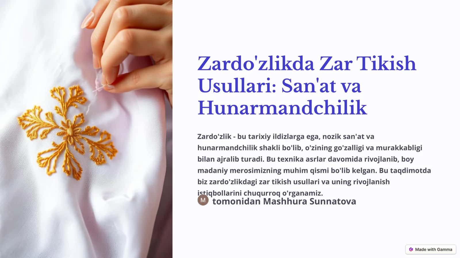 Zardo'zlikda Zar Tikish Usullari: San'at va Hunarmandchilik