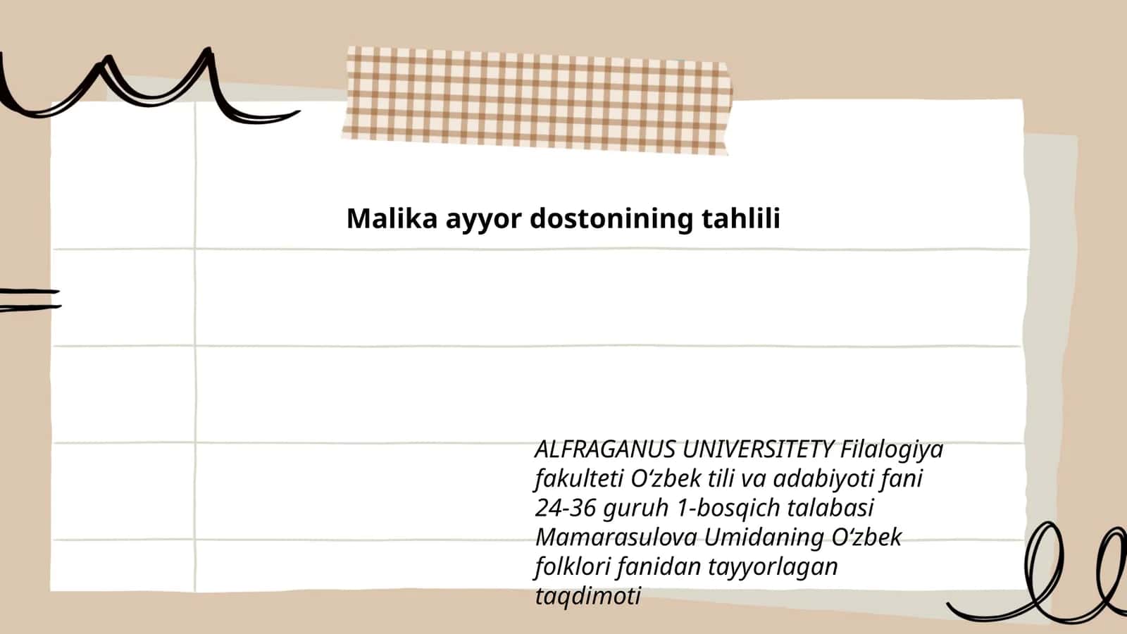 Malika ayyor dostonining tahlili