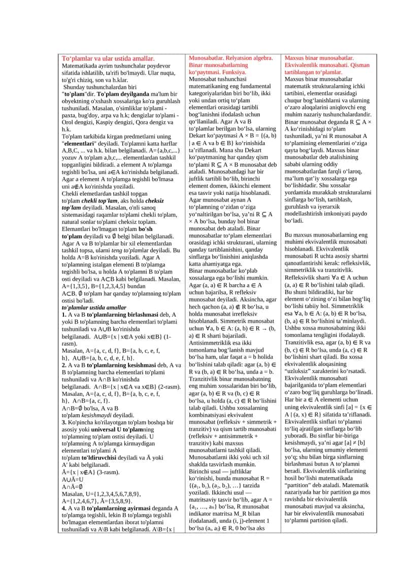 To'plamlar va ular ustida amallar