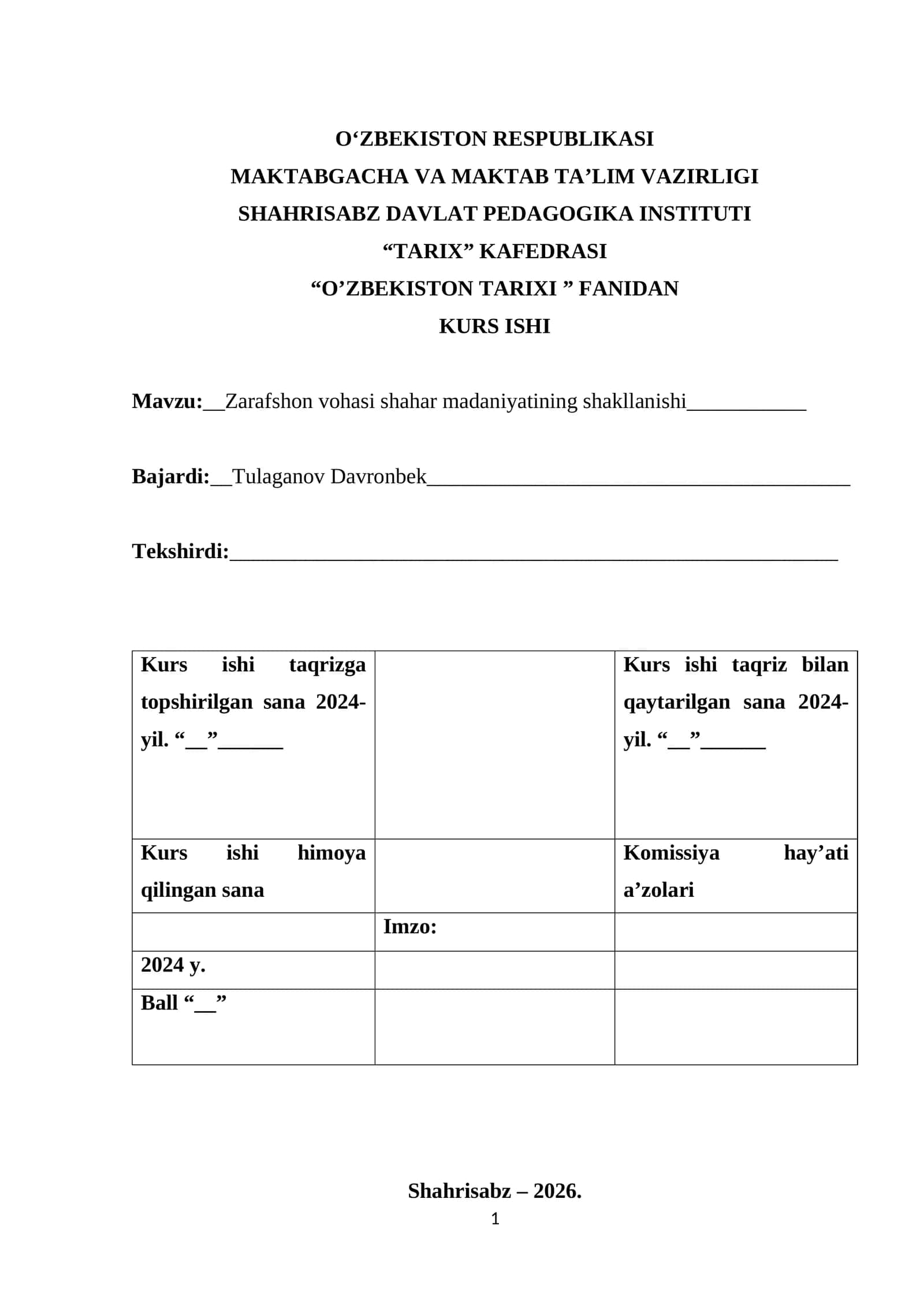 Zarafshon vohasi shahar madaniyatining shakllanishi